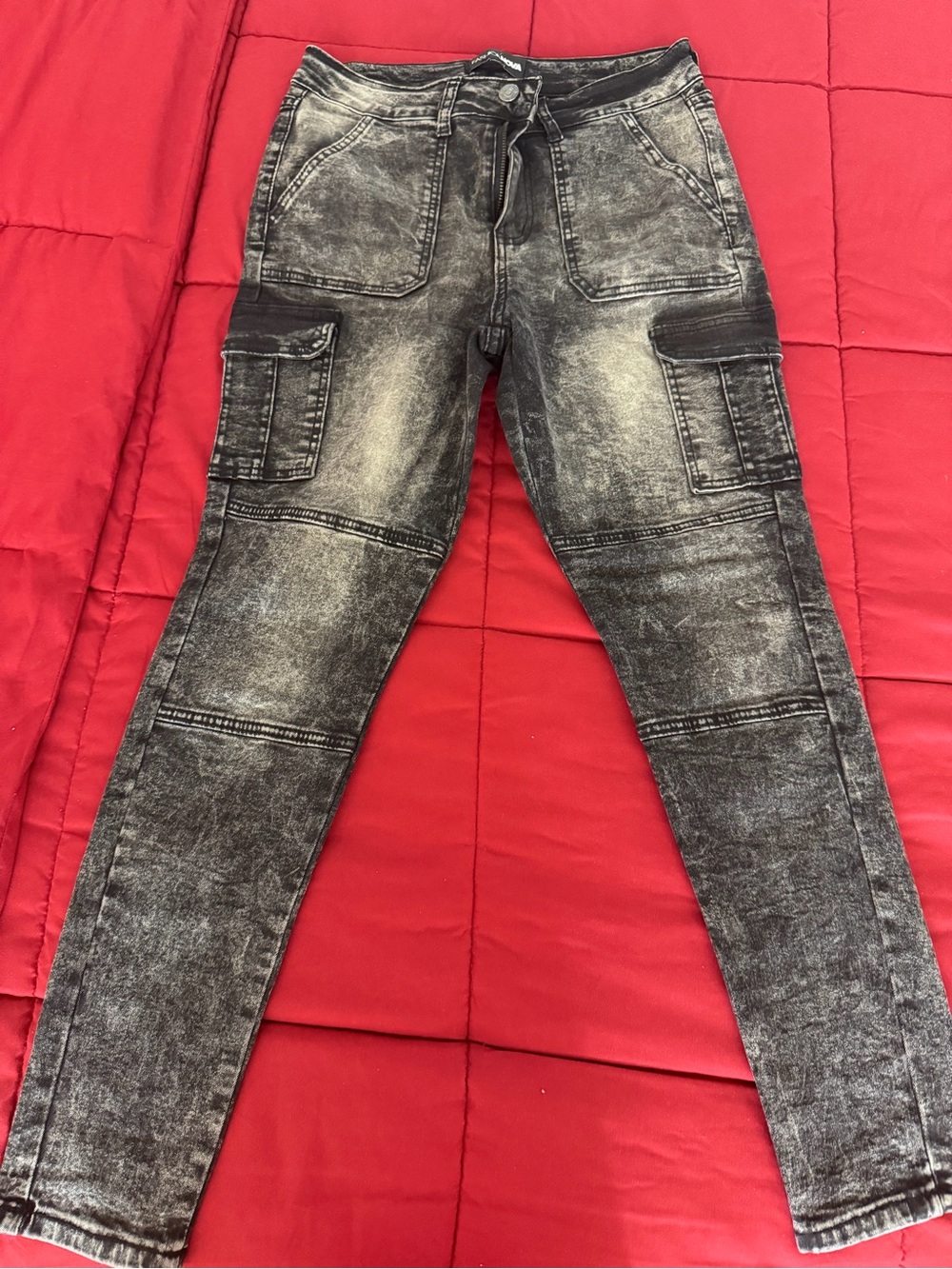Fashion Nova Women's Skinny Cargo Jeans - Black Stonewash size 9